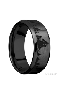 8 mm wide/Beveled/Zirconium band with a laser carved Trees pattern. - NAGI