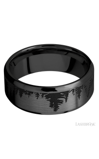 8 mm wide/Beveled/Zirconium band with a laser carved Trees pattern. - NAGI