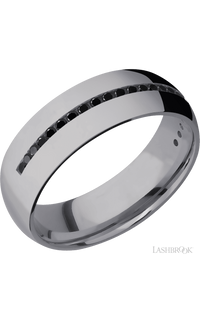 7 mm wide/Domed/Tantalum band with a Half Eternity arrangement of .015 carat Round Black Diamond stones in a Channel setting. - NAGI