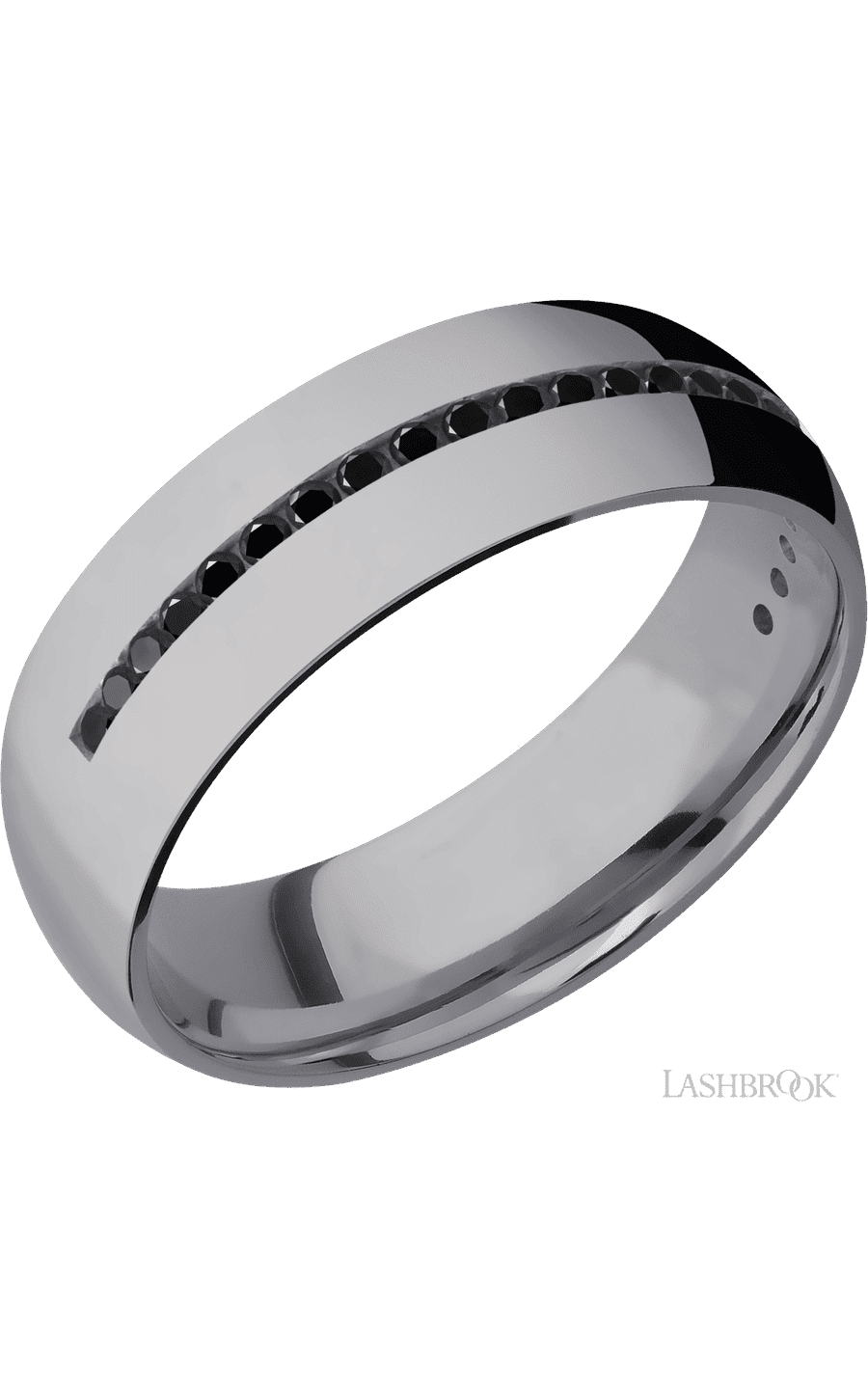 7 mm wide/Domed/Tantalum band with a Half Eternity arrangement of .015 carat Round Black Diamond stones in a Channel setting. - NAGI