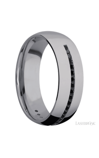 7 mm wide/Domed/Tantalum band with a Half Eternity arrangement of .015 carat Round Black Diamond stones in a Channel setting. - NAGI