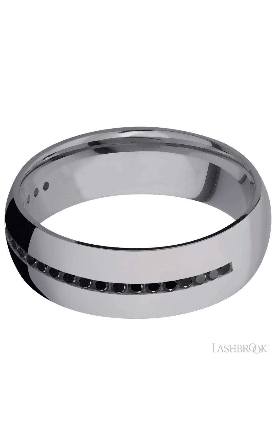 7 mm wide/Domed/Tantalum band with a Half Eternity arrangement of .015 carat Round Black Diamond stones in a Channel setting. - NAGI