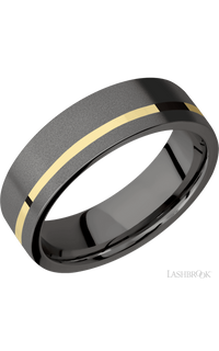 7 mm wide/Flat/Tantalum Noir band with one 1 mm Off Center inlay of 14K Yellow Gold. - NAGI