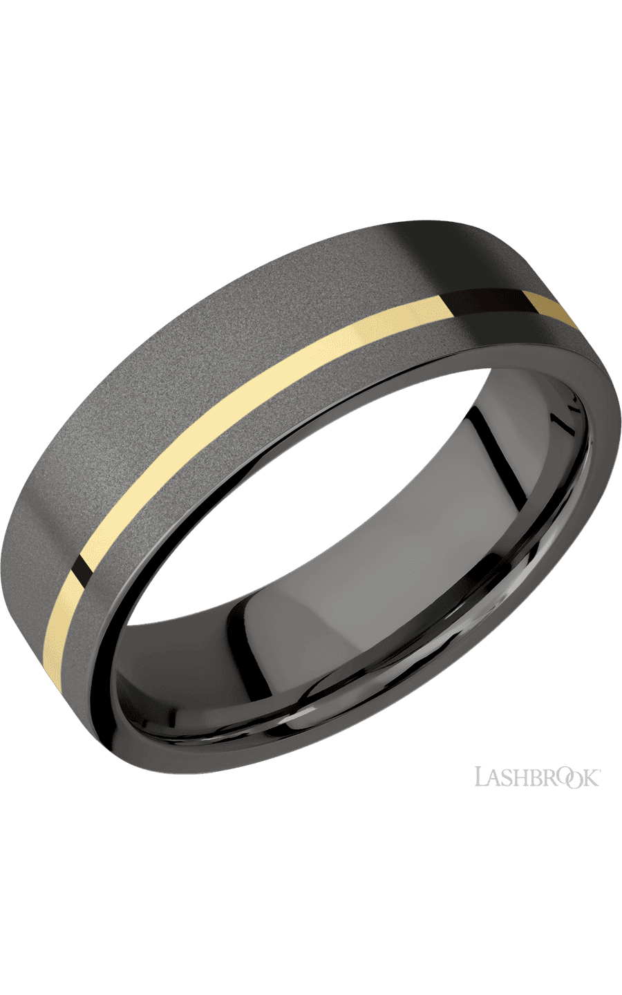 7 mm wide/Flat/Tantalum Noir band with one 1 mm Off Center inlay of 14K Yellow Gold. - NAGI