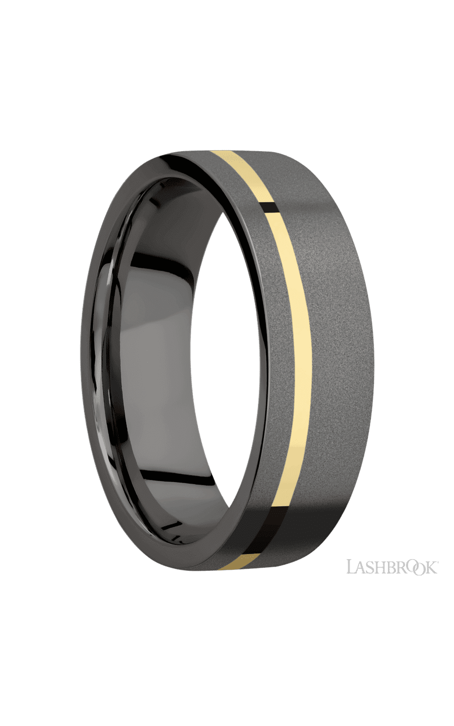 7 mm wide/Flat/Tantalum Noir band with one 1 mm Off Center inlay of 14K Yellow Gold. - NAGI
