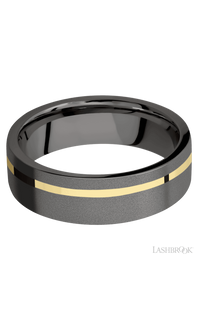 7 mm wide/Flat/Tantalum Noir band with one 1 mm Off Center inlay of 14K Yellow Gold. - NAGI