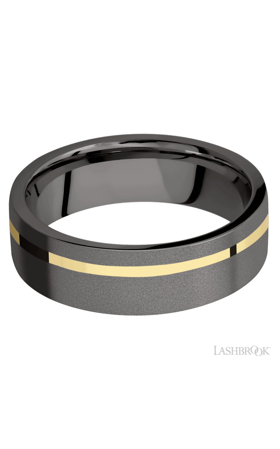 7 mm wide/Flat/Tantalum Noir band with one 1 mm Off Center inlay of 14K Yellow Gold. - NAGI