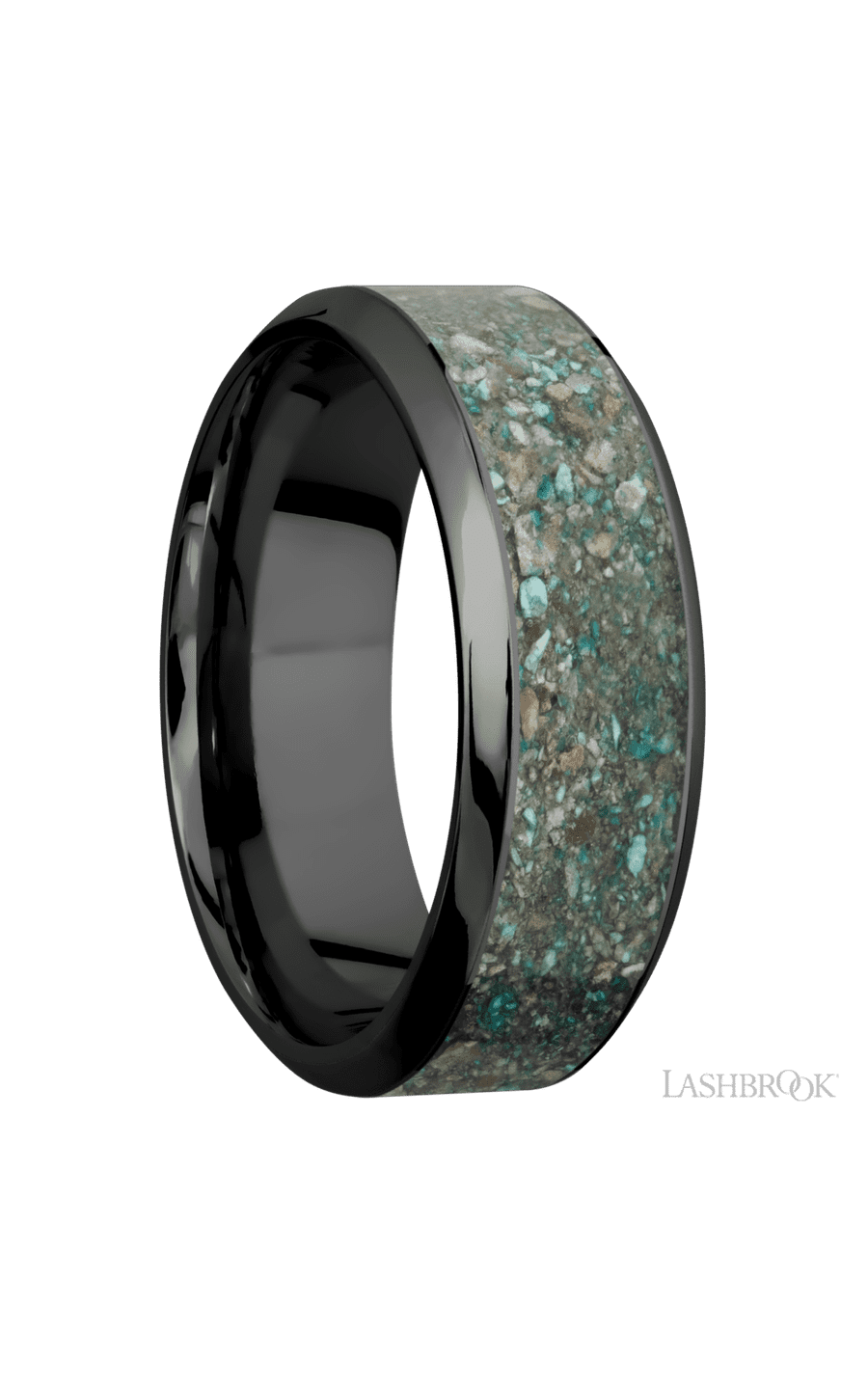 8 mm wide/High Bevel/Zirconium band with one 5 mm Centered inlay of Ocean Jasper. - NAGI