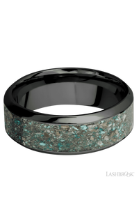 8 mm wide/High Bevel/Zirconium band with one 5 mm Centered inlay of Ocean Jasper. - NAGI