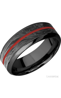 8 mm wide/High Bevel/Zirconium band featuring inlays of Forged Carbon Fiber and USMC Red. - NAGI
