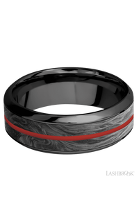 8 mm wide/High Bevel/Zirconium band featuring inlays of Forged Carbon Fiber and USMC Red. - NAGI