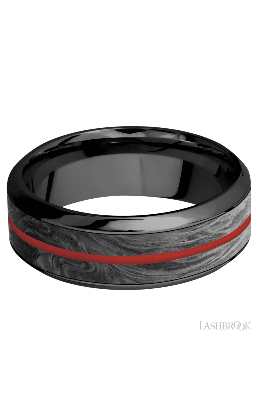 8 mm wide/High Bevel/Zirconium band featuring inlays of Forged Carbon Fiber and USMC Red. - NAGI