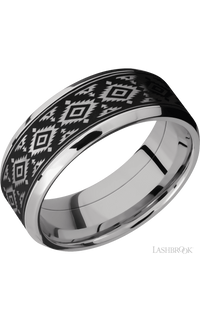 8 mm wide/Beveled/Cobalt Chrome band with one 6 mm Centered inlay of Tantalum with a laser carved Aztec 2 pattern. - NAGI
