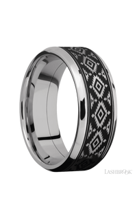 8 mm wide/Beveled/Cobalt Chrome band with one 6 mm Centered inlay of Tantalum with a laser carved Aztec 2 pattern. - NAGI