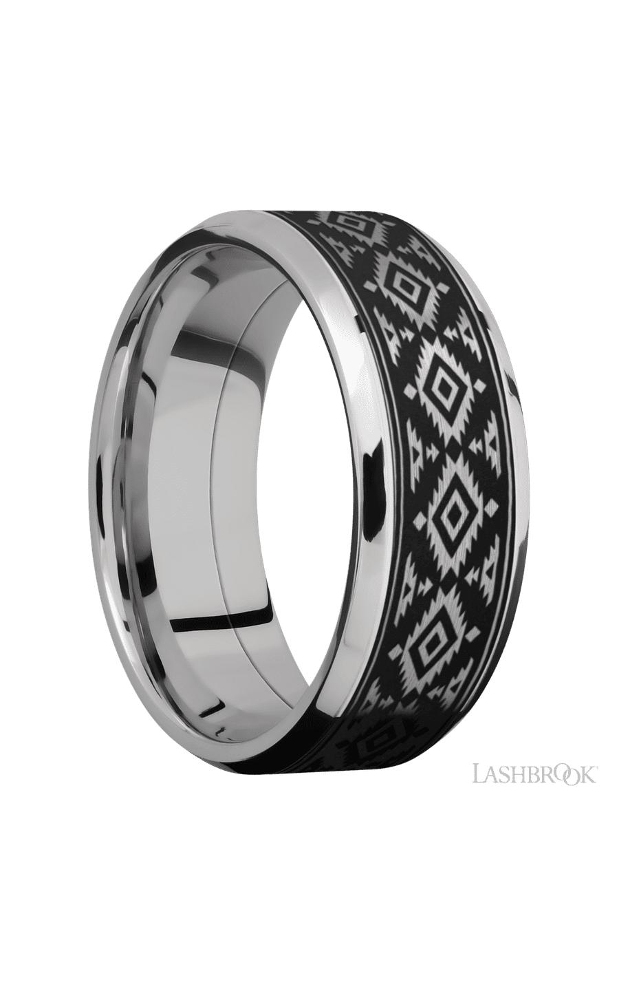 8 mm wide/Beveled/Cobalt Chrome band with one 6 mm Centered inlay of Tantalum with a laser carved Aztec 2 pattern. - NAGI