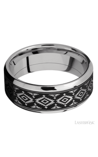8 mm wide/Beveled/Cobalt Chrome band with one 6 mm Centered inlay of Tantalum with a laser carved Aztec 2 pattern. - NAGI