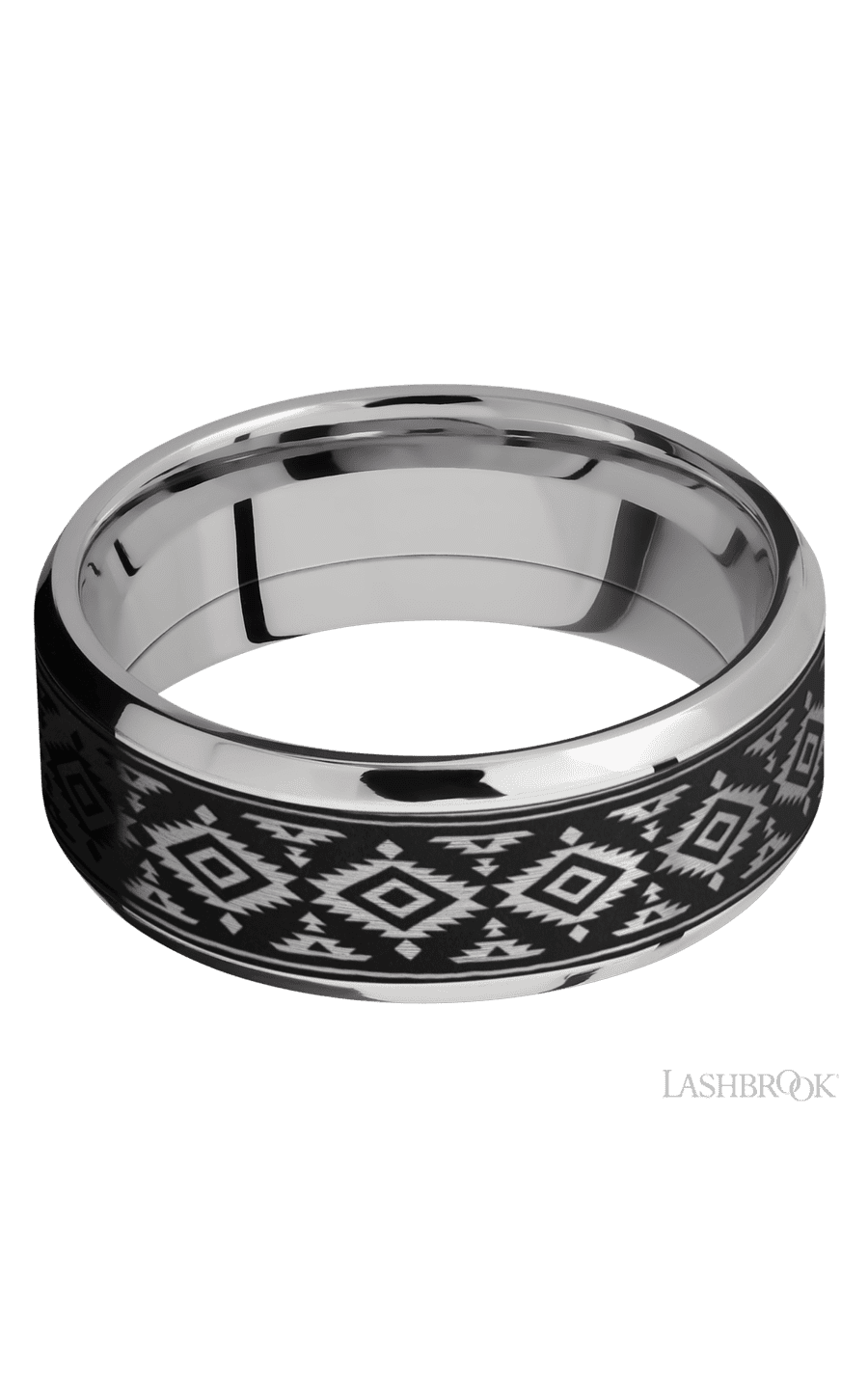8 mm wide/Beveled/Cobalt Chrome band with one 6 mm Centered inlay of Tantalum with a laser carved Aztec 2 pattern. - NAGI