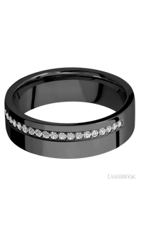 7 mm wide/Flat/Zirconium band with a Off Center Half Eternity arrangement of .015 carat Round Diamond stones in a Bead setting. - NAGI