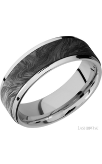 7 mm wide/Flat Grooved Edges/Cobalt Chrome band with one 5 mm Raised Centered inlay of Forged Carbon Fiber. - NAGI