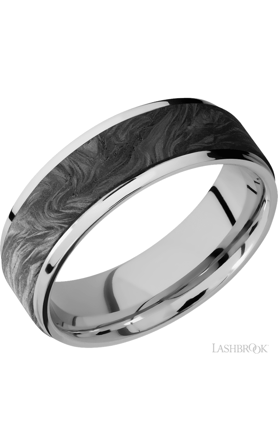 7 mm wide/Flat Grooved Edges/Cobalt Chrome band with one 5 mm Raised Centered inlay of Forged Carbon Fiber. - NAGI