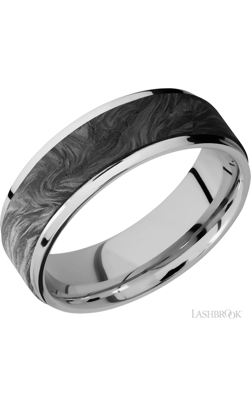 7 mm wide/Flat Grooved Edges/Cobalt Chrome band with one 5 mm Raised Centered inlay of Forged Carbon Fiber. - NAGI