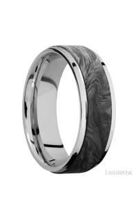 7 mm wide/Flat Grooved Edges/Cobalt Chrome band with one 5 mm Raised Centered inlay of Forged Carbon Fiber. - NAGI