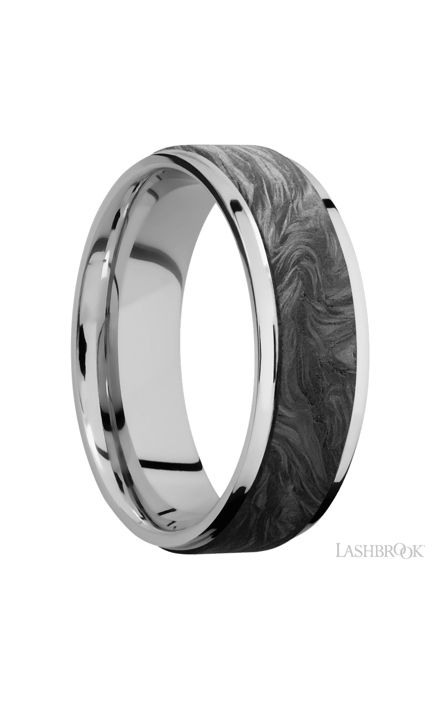 7 mm wide/Flat Grooved Edges/Cobalt Chrome band with one 5 mm Raised Centered inlay of Forged Carbon Fiber. - NAGI