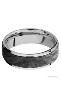 7 mm wide/Flat Grooved Edges/Cobalt Chrome band with one 5 mm Raised Centered inlay of Forged Carbon Fiber. - NAGI