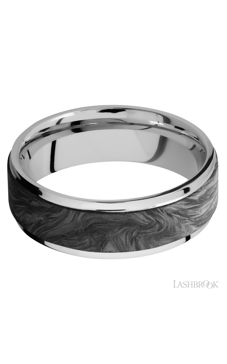 7 mm wide/Flat Grooved Edges/Cobalt Chrome band with one 5 mm Raised Centered inlay of Forged Carbon Fiber. - NAGI