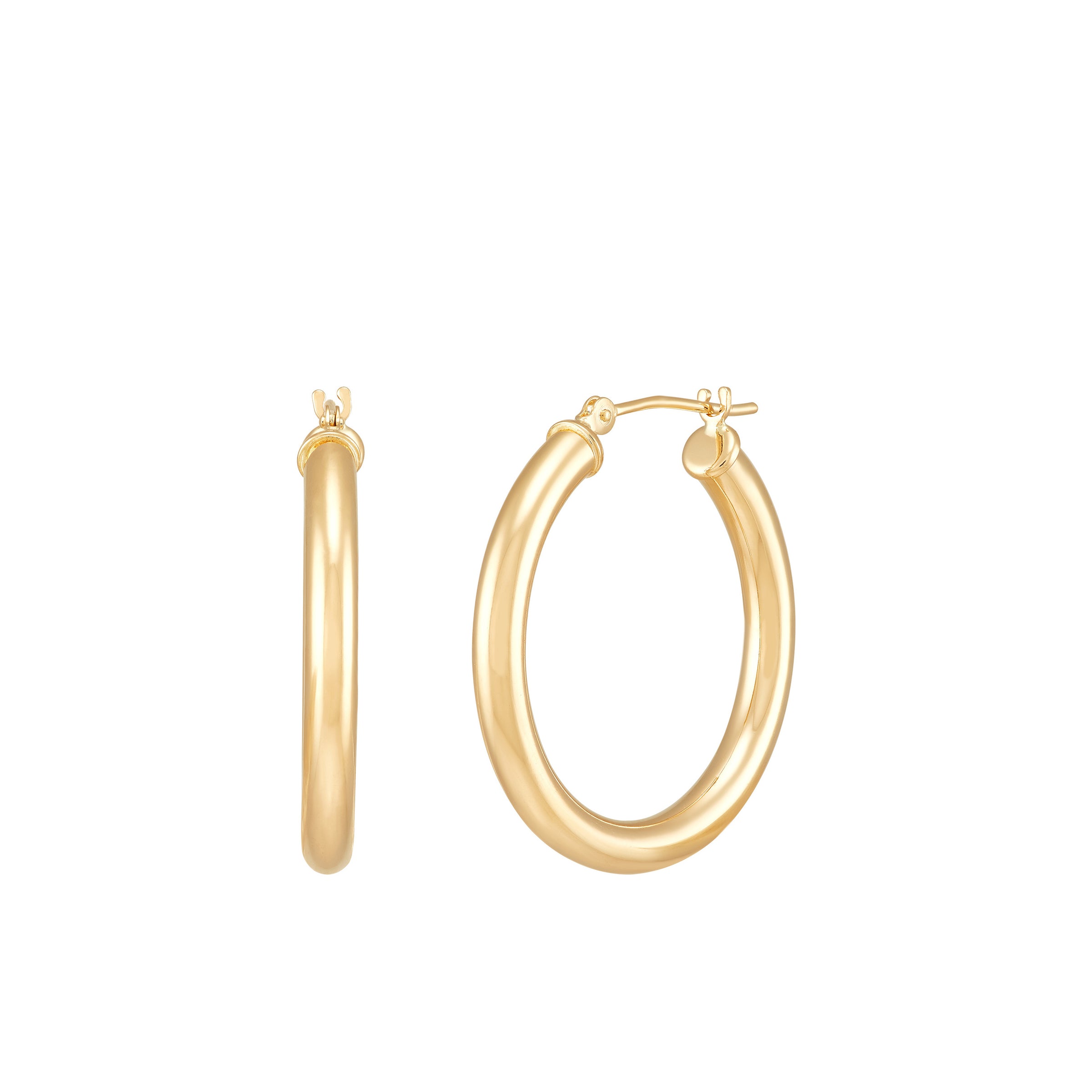 14K Yellow Gold 3x25MM Hoop Earrings