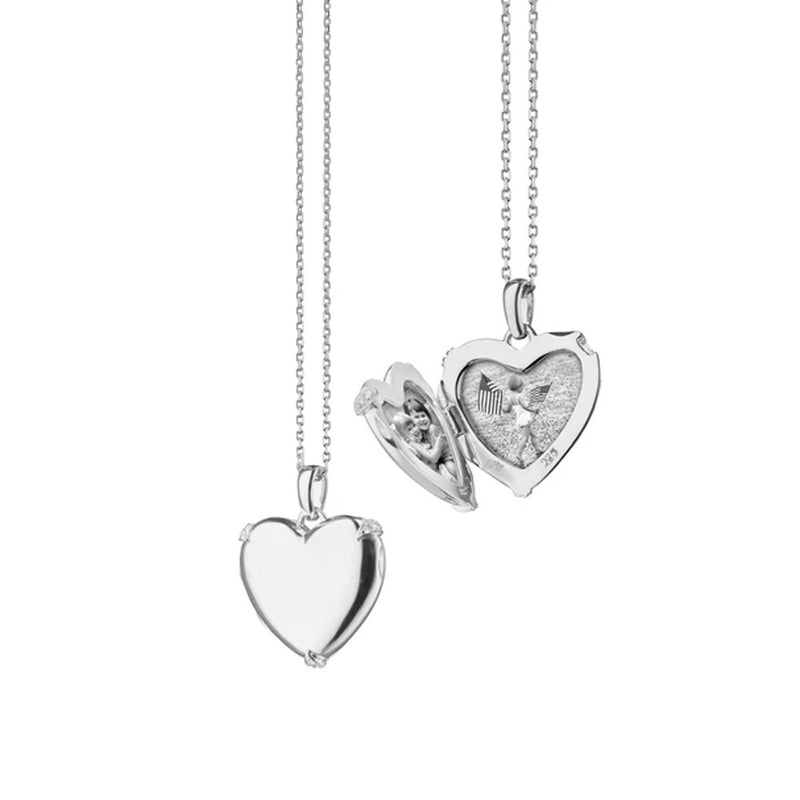 Monica Rich Kosann Heart Locket Necklace with White Sapphires