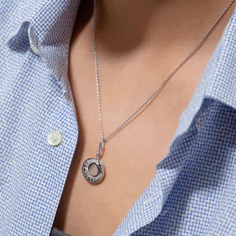 Sun Silver Locket Necklace with Sapphires - NAGI