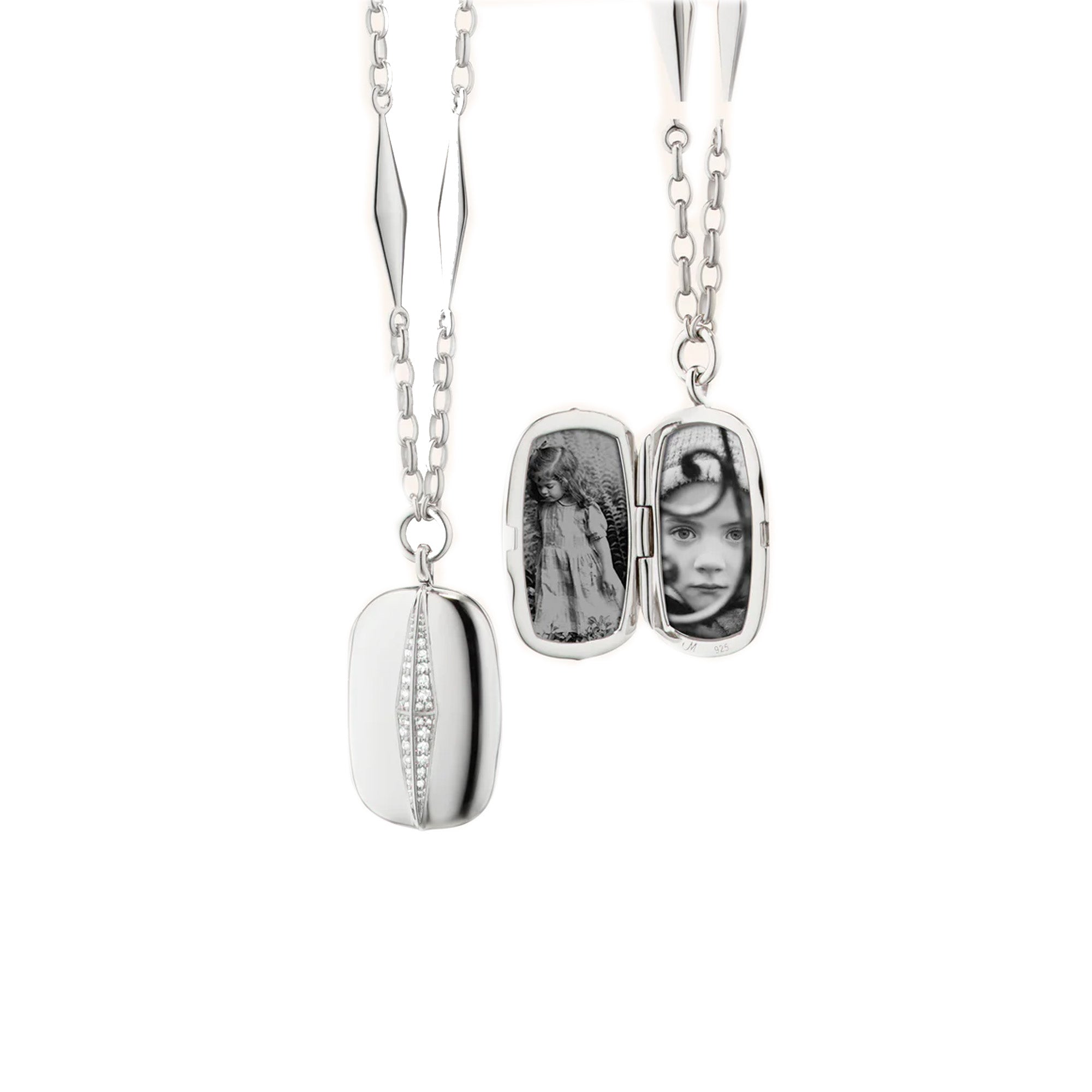 "Points North" Locket Necklace with Pave White Sapphires