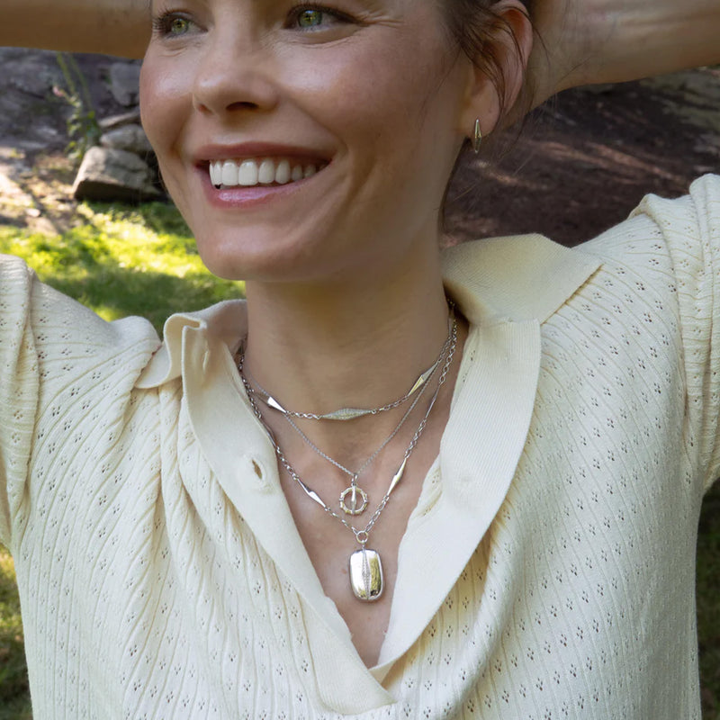 "Points North" Locket Necklace with Pave White Sapphires