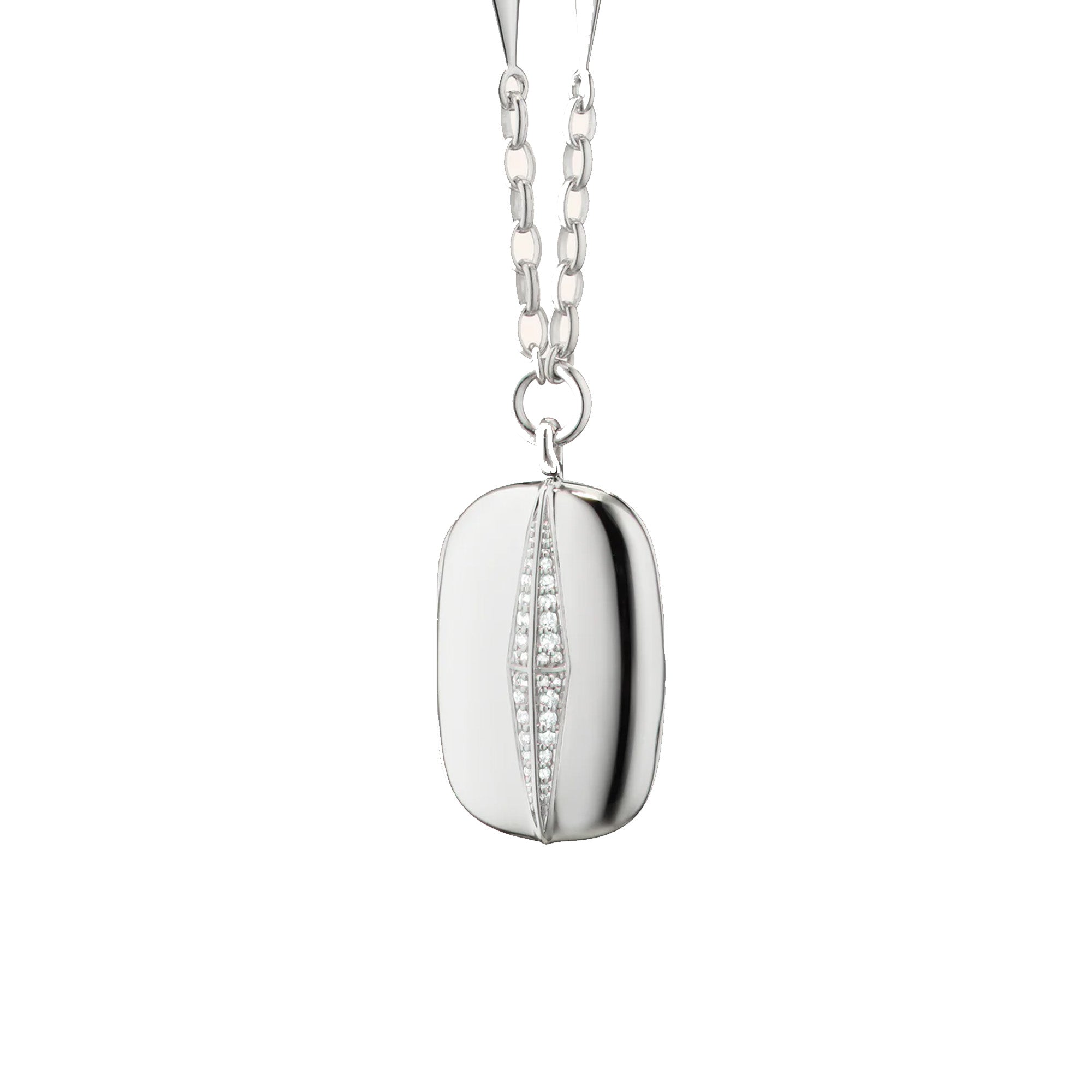 "Points North" Locket Necklace with Pave White Sapphires