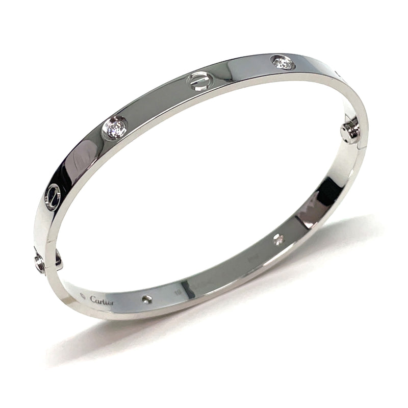 Pre-Owned Cartier 18K White Gold LOVE Diamond Bracelet Size 19 Box & Certificate - NAGI