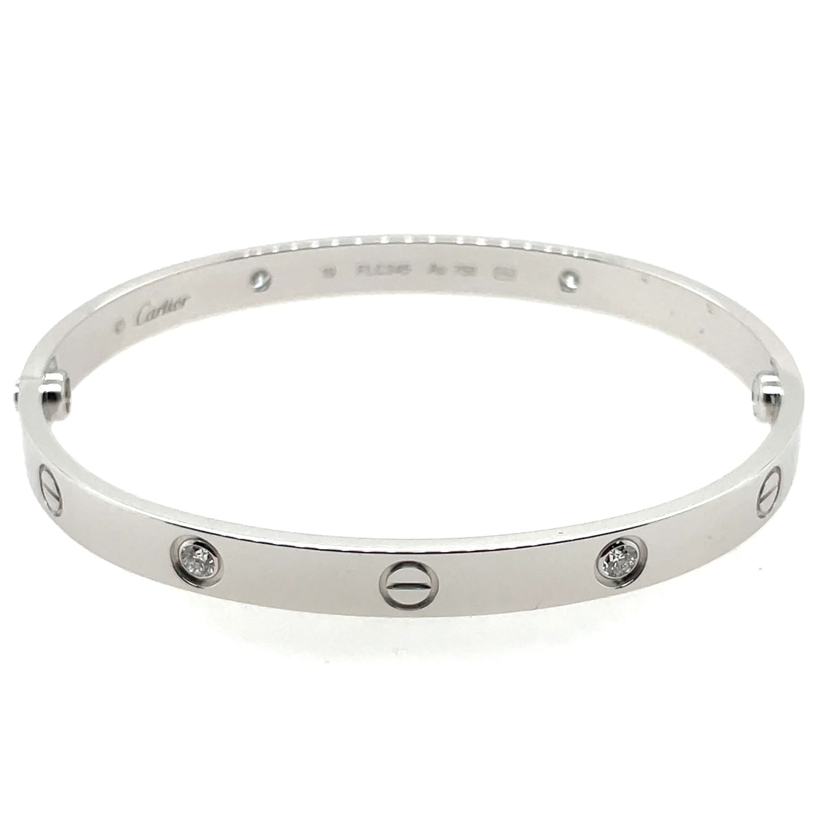 Pre-Owned Cartier 18K White Gold LOVE Diamond Bracelet Size 19 Box & Certificate - NAGI
