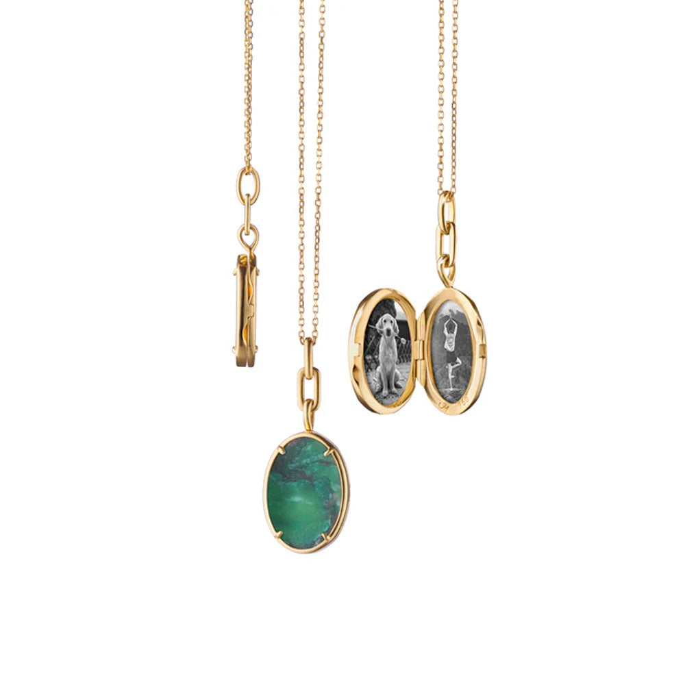 Elle Aventurine Stone Slim Locket Necklace in 18K Yellow Gold - NAGI