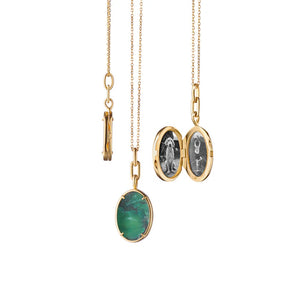 Monica Rich Kosann "Elle" Aventurine Stone Slim Locket Necklace in 18K Yellow Gold