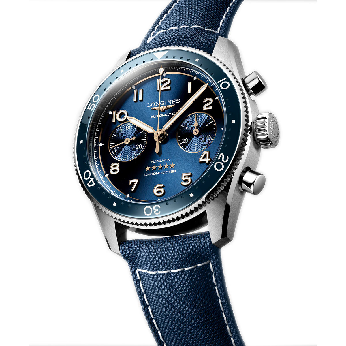 Longines Spirit Flyback 42MM Automatic Watch Chronograph Sunray Blue Dial, Blue Strap L38214932