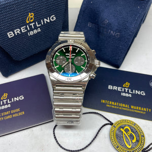 Pre-owned Breitling Chronomat Green Steel Chronograph B01 42 AB0134101L1A1