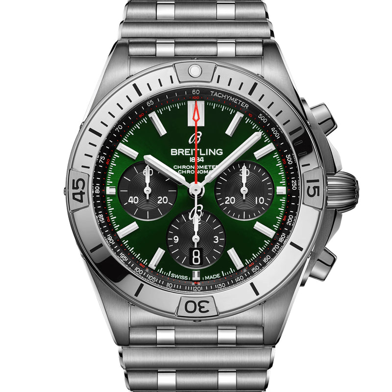 Pre-owned Breitling Chronomat Green Steel Chronograph B01 42 AB0134101L1A1