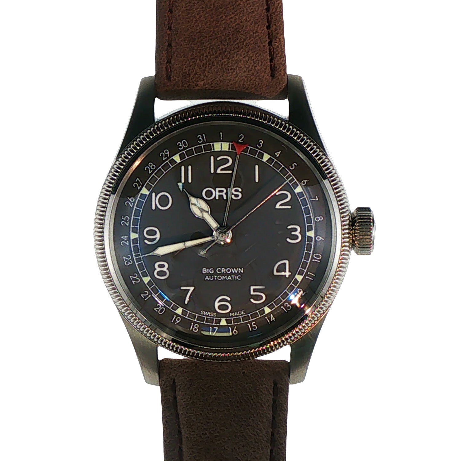 Oris Big Crown Pointer Date Black Dial 40mm Steel Brown Leather Watch