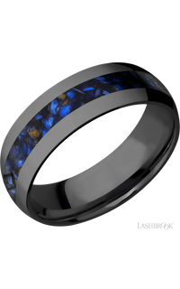 7 mm wide/Domed/Zirconium band with one 3 mm Centered inlay of Blue Tiger Eye. - NAGI
