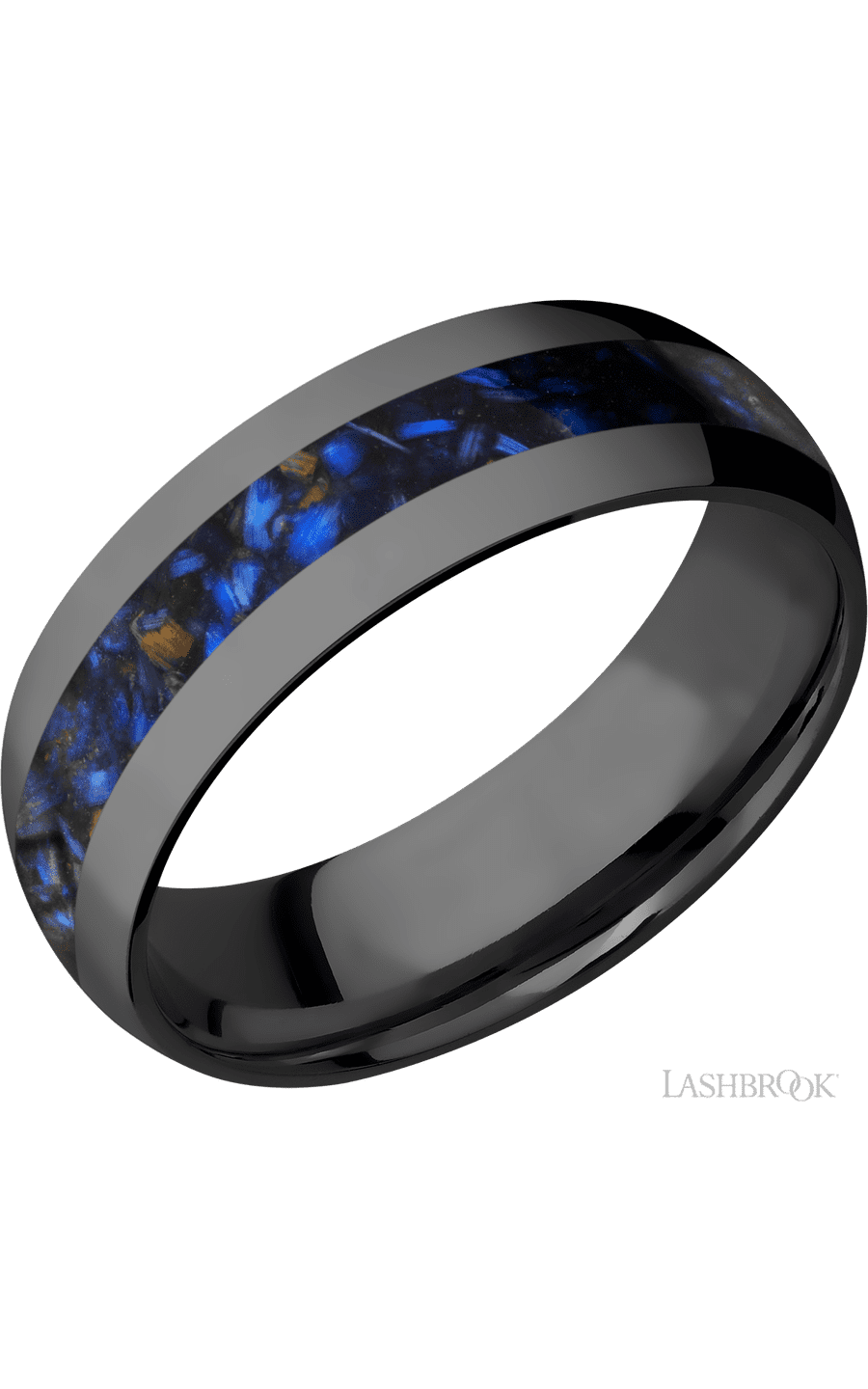 7 mm wide/Domed/Zirconium band with one 3 mm Centered inlay of Blue Tiger Eye. - NAGI