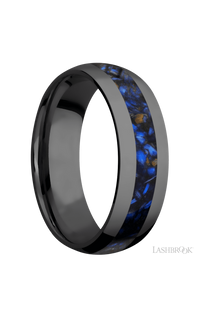7 mm wide/Domed/Zirconium band with one 3 mm Centered inlay of Blue Tiger Eye. - NAGI