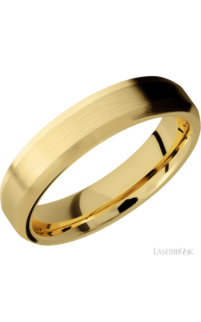 5 mm wide Beveled 14K Yellow Gold band.
