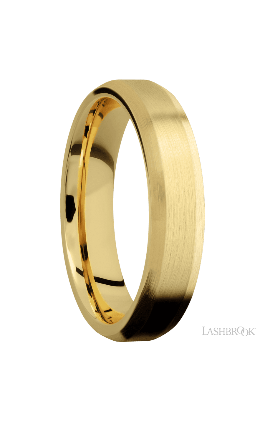 5 mm wide Beveled 14K Yellow Gold band.