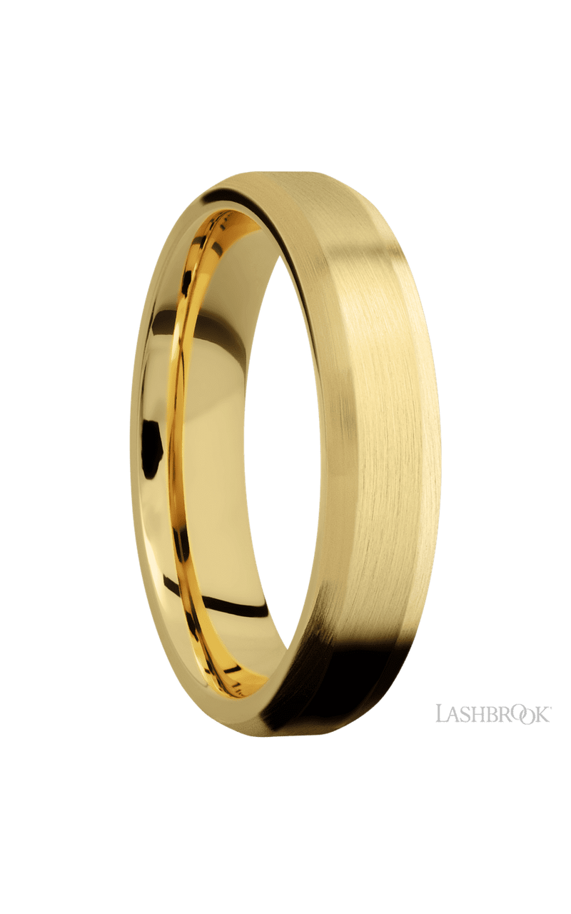 5 mm wide Beveled 14K Yellow Gold band.