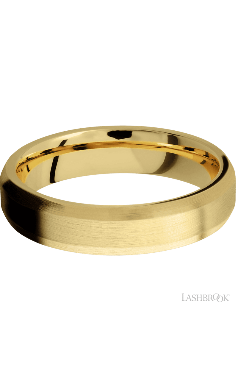 5 mm wide Beveled 14K Yellow Gold band.